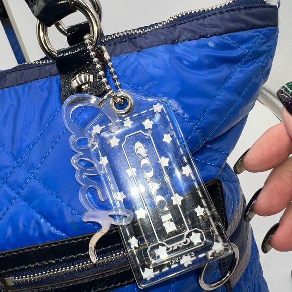 Coach RARE Poppy Blue Ice Ski Bunny Glam Tote with Two Acrylic Tags - Picture 6 of 15